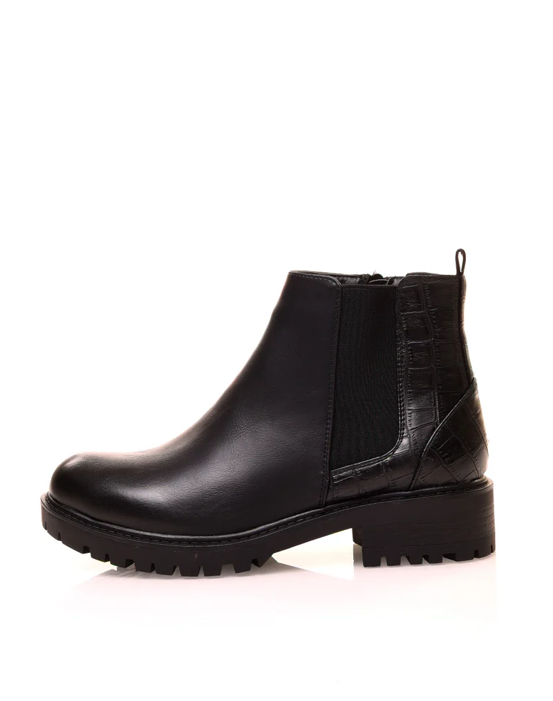 Chelsea boots noires bi-matières à semelles crantées