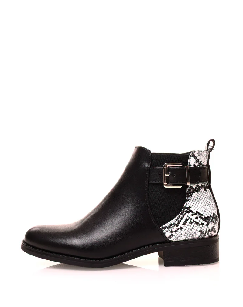 Bottines noires bi-matières effet python