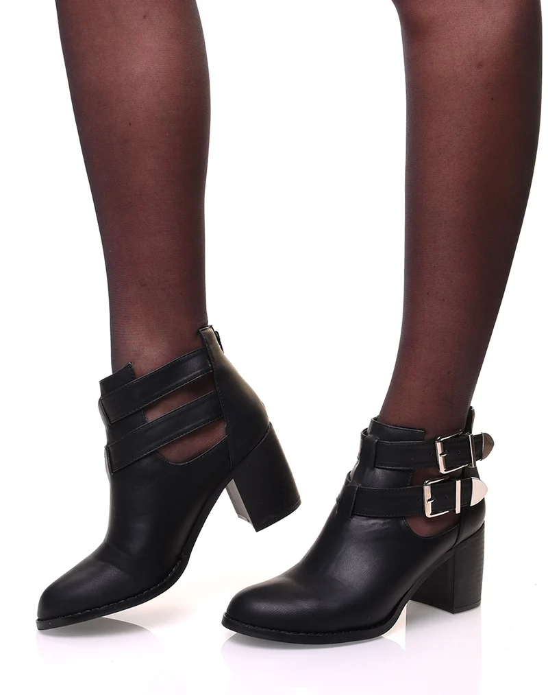Bottines à talons noires ajourées à double sangles