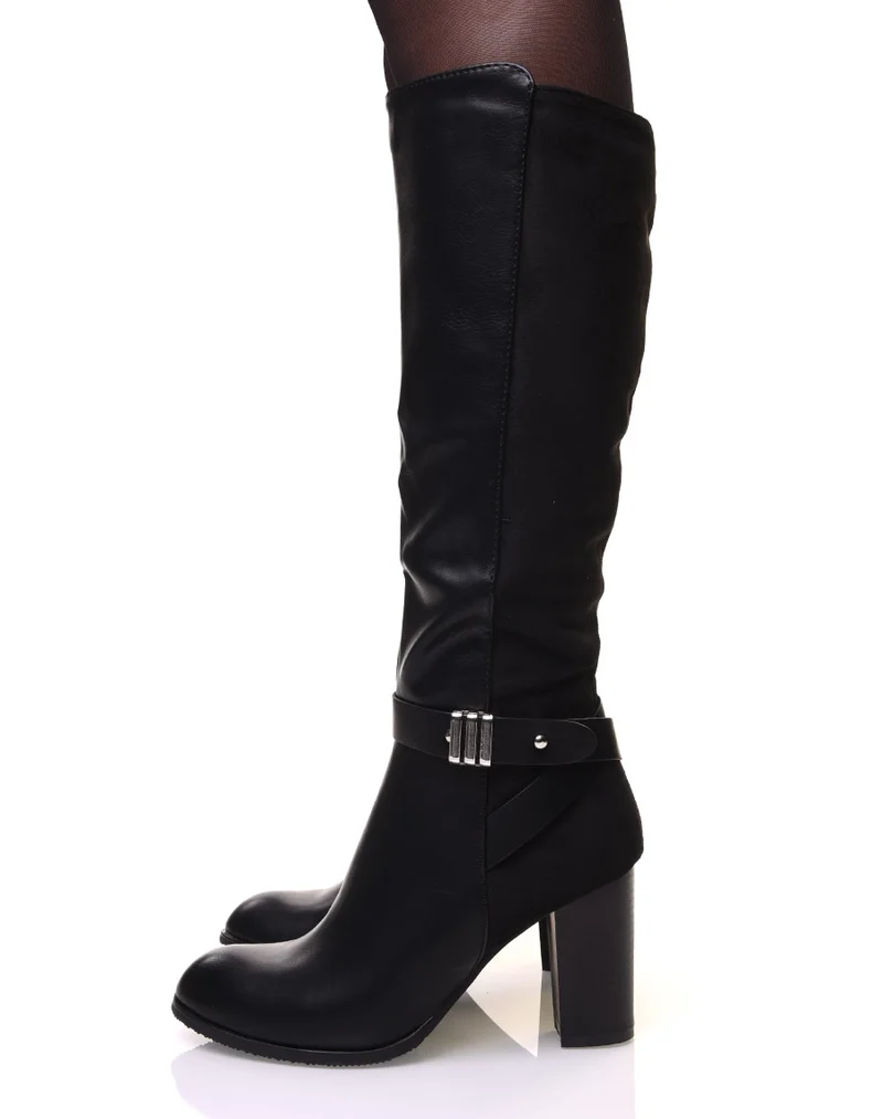Bottes bi-matière noires avec sangle argentée