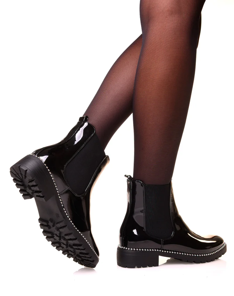 Chelsea boots vernis à clous argentés