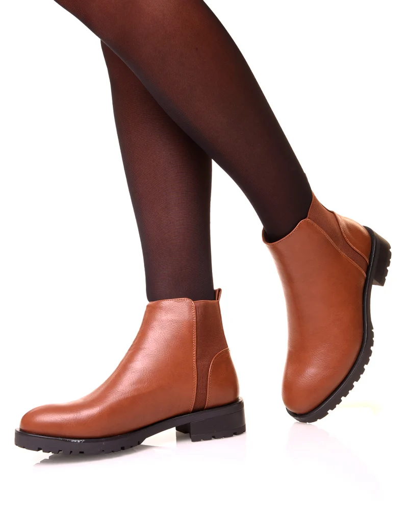 Boots camel plate à bout arrondi