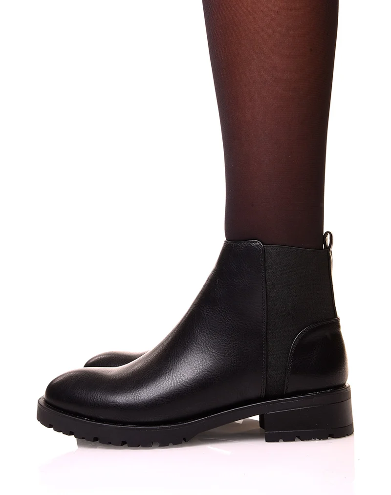 Bottines noirs effet lisse à bout rond