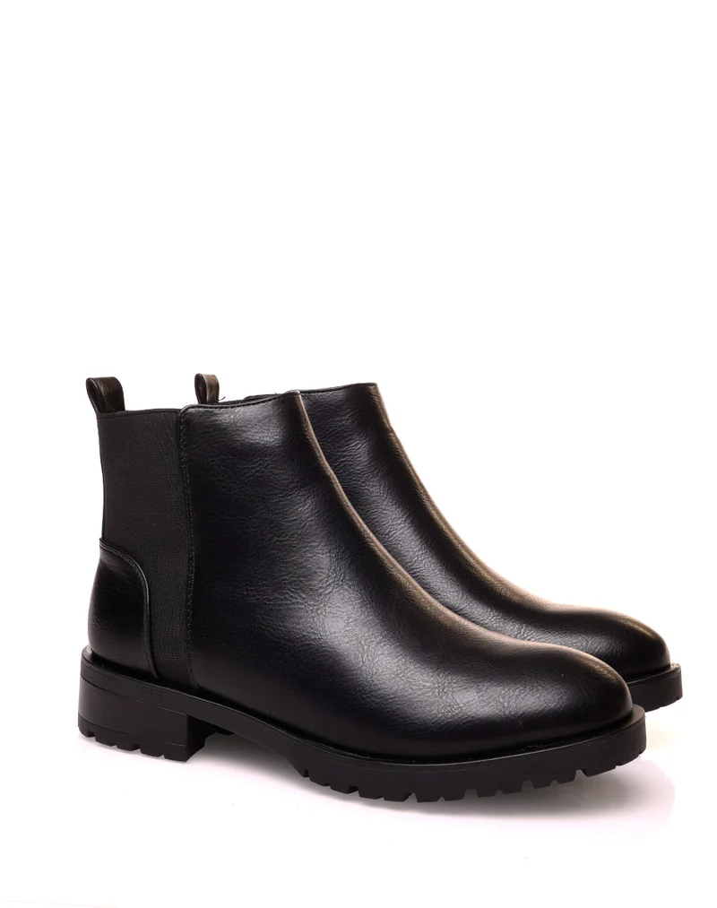 Bottines noirs effet lisse à bout rond