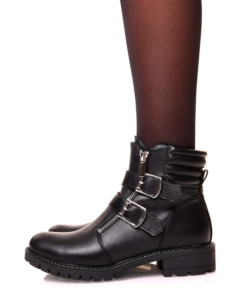 Boots plates noires à multiples sangles
