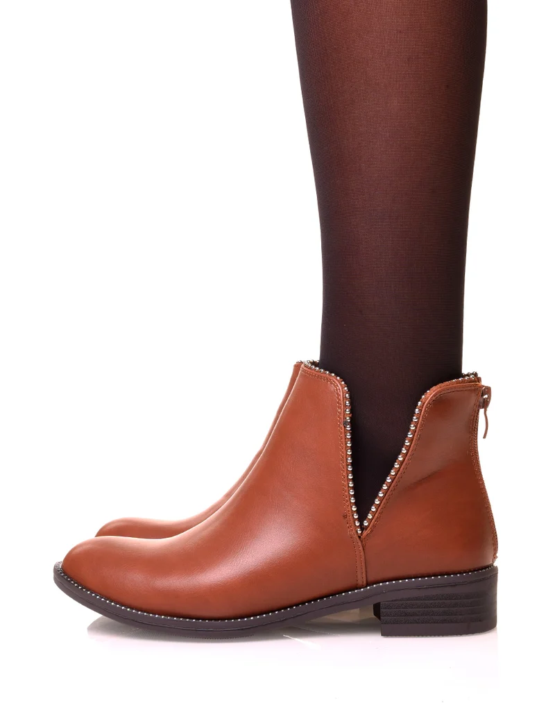 Bottines effet python ajouré à clous ronds