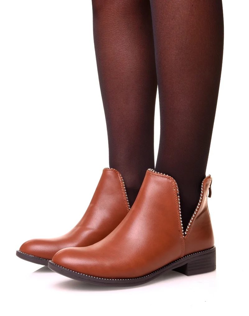 Bottines effet python ajouré à clous ronds