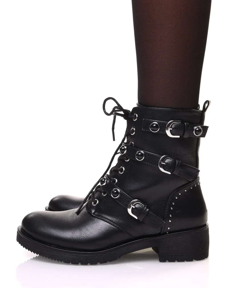 Bottines à lacets et sangles à détails clous