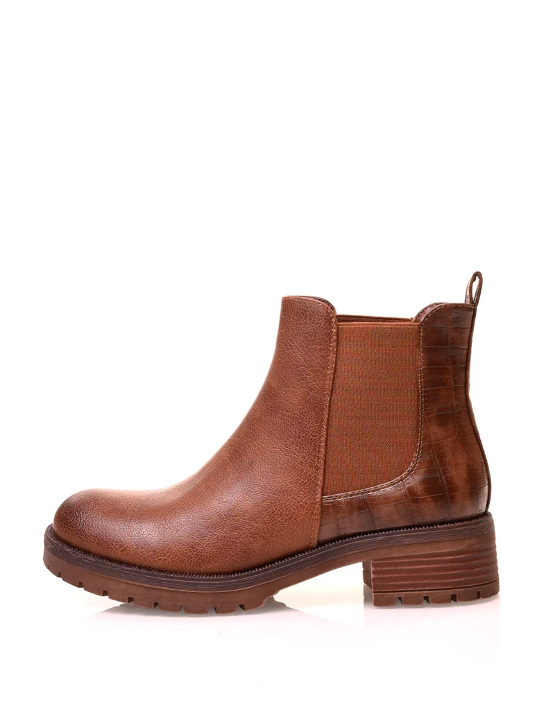 Chelsea boots camel avec élastique bi-matières