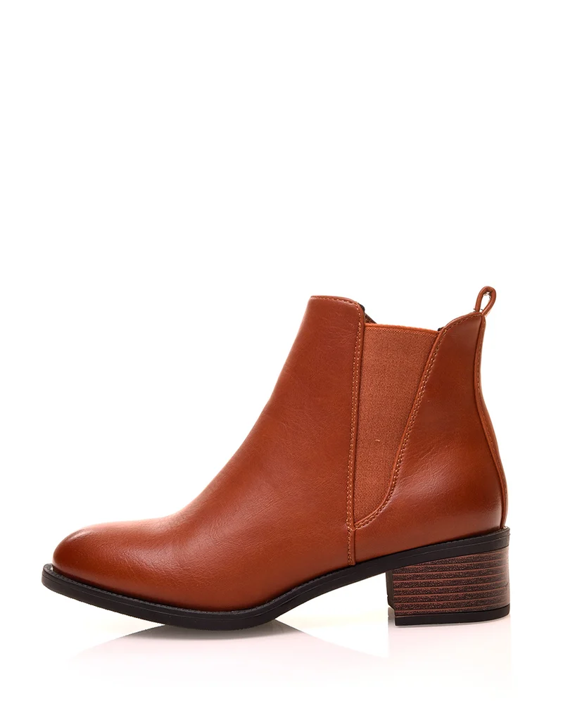 Bottines camel bi-matières à semelles crantées