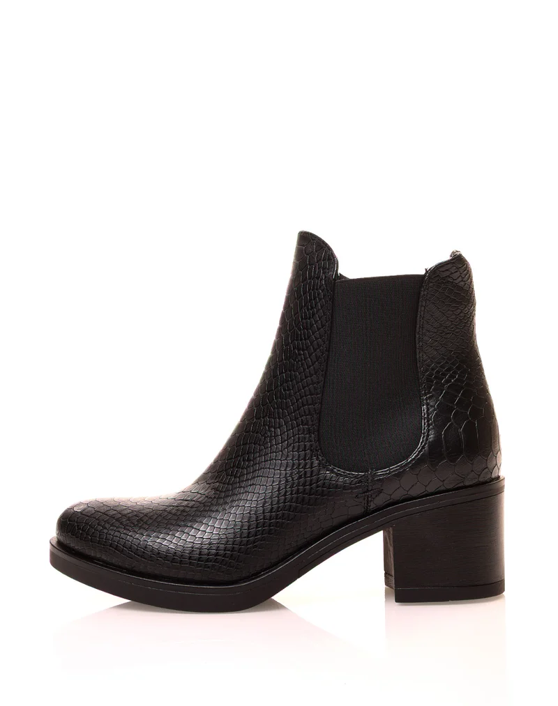 Bottines noires effet croco