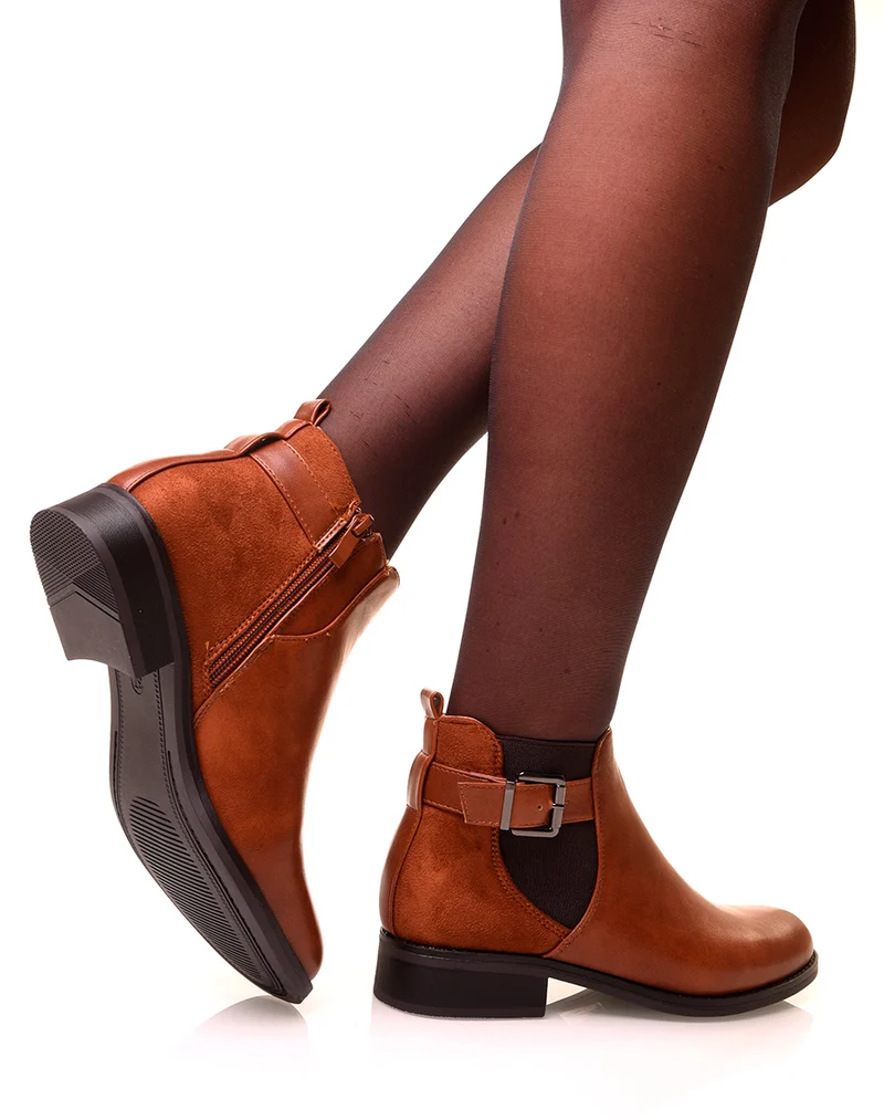 Bottines camel bi-matières