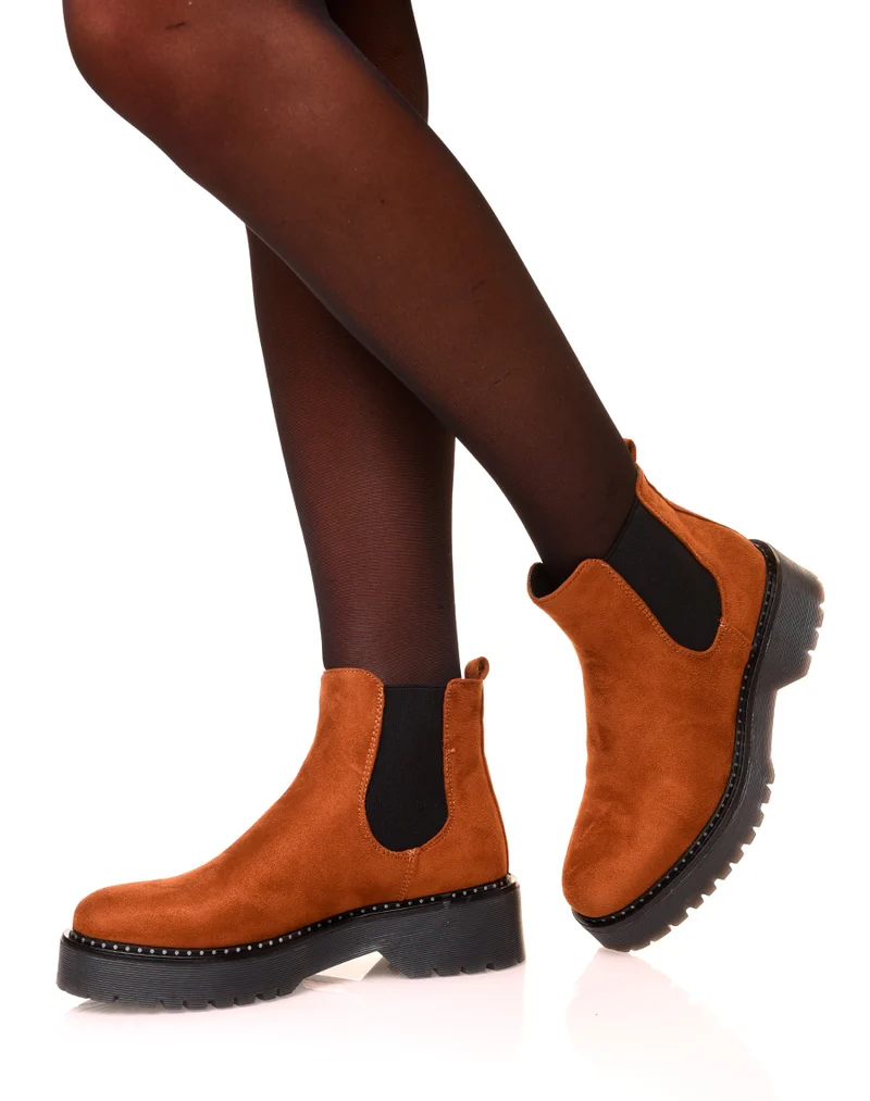 Chelsea boots camelles en suédine