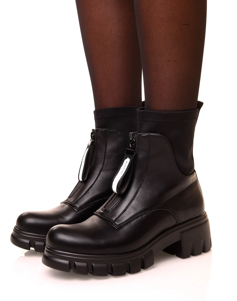 Bottines noires à zip effet chaussette