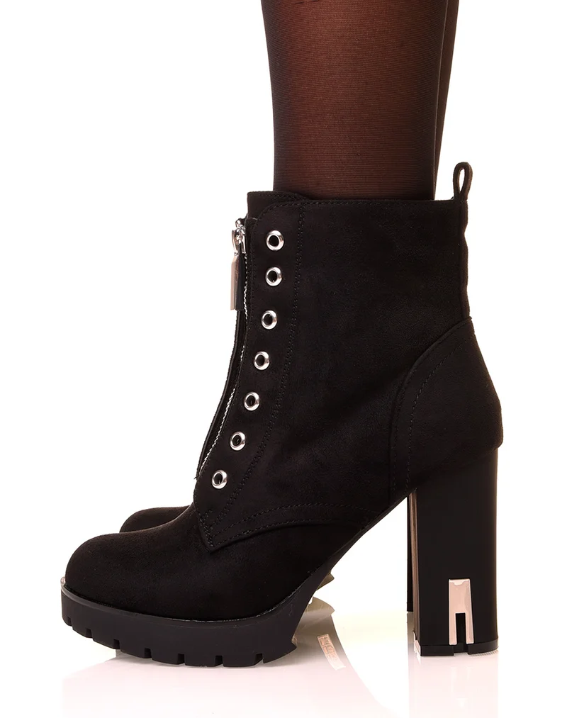 Bottines en suédine noires à talons hauts