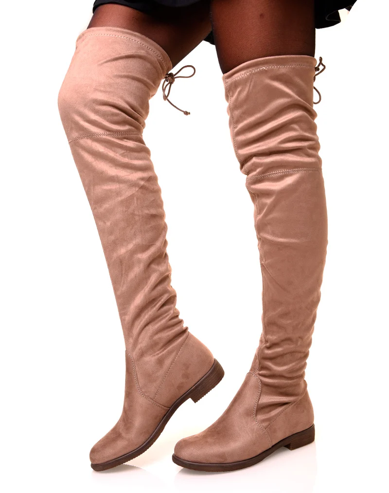 Cuissardes Taupe en suédine ajustable