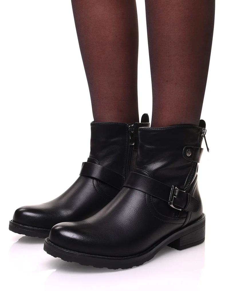 Bottines noires à sangles et fermetures éclaires