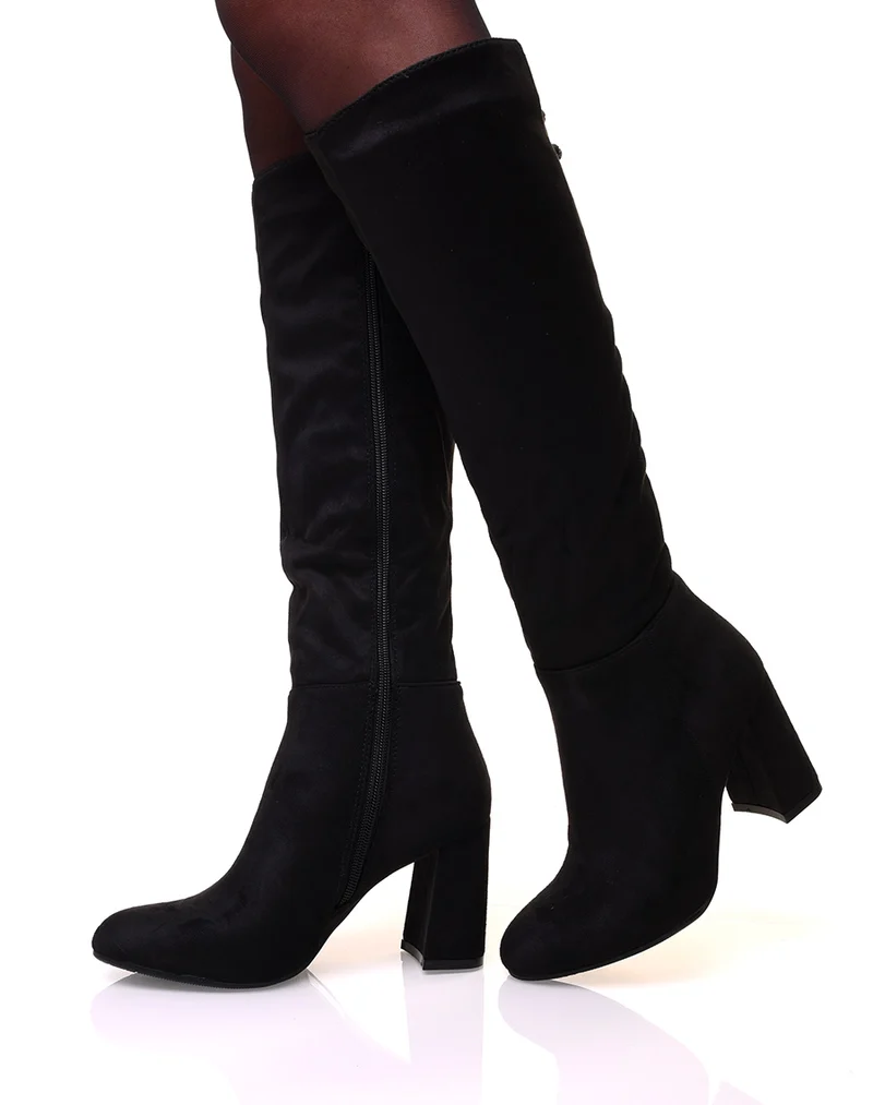 Bottes à talon en suédine noires