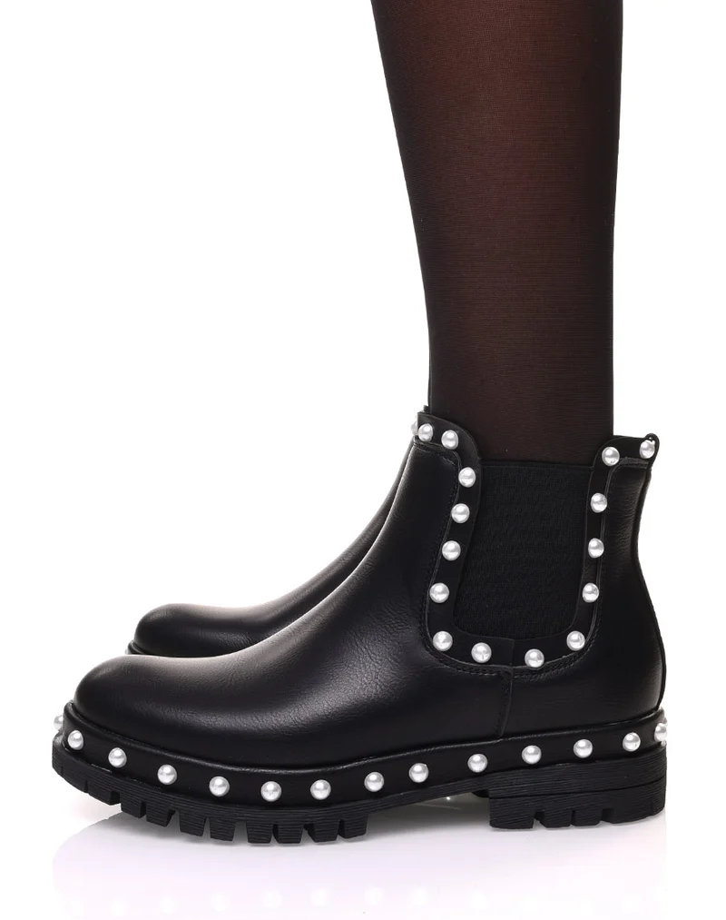 Chelsea boots noires à perles