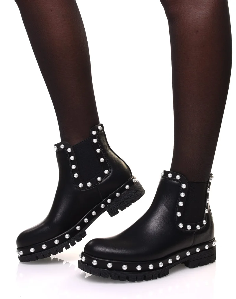 Chelsea boots noires à perles