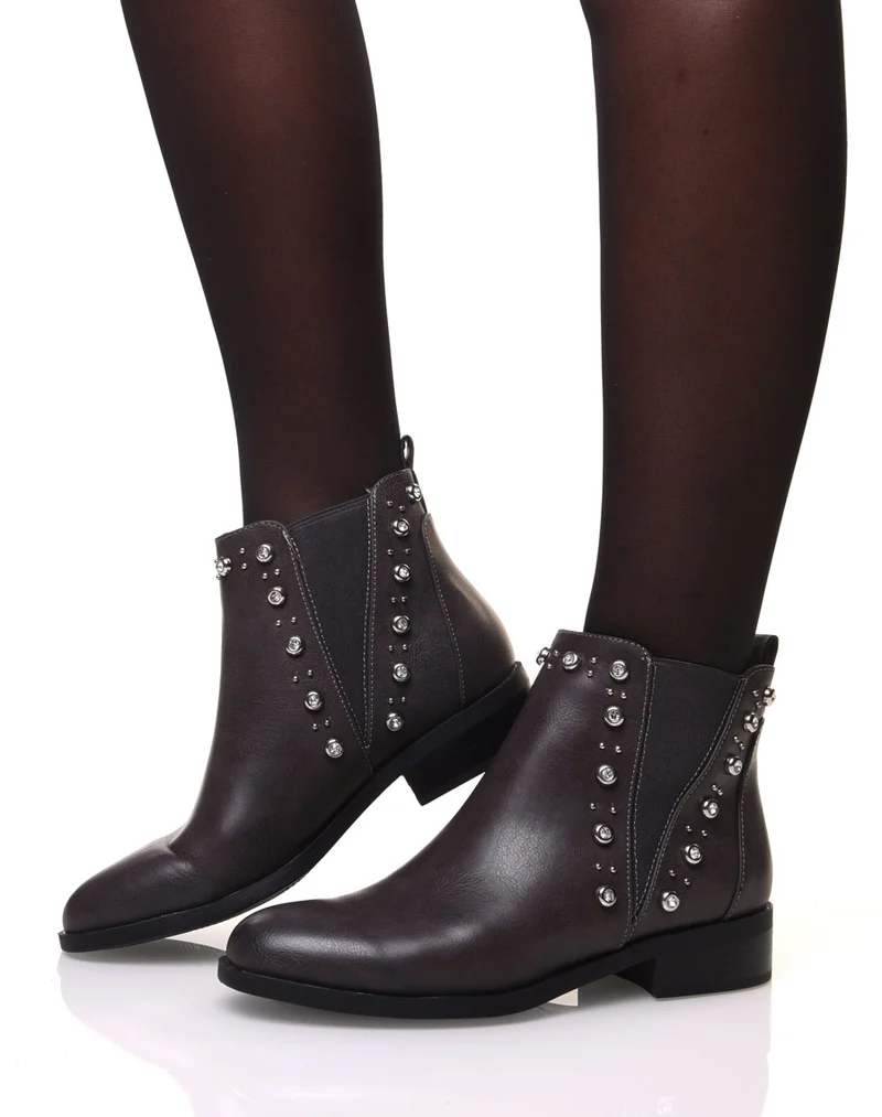 Chelsea boots grises ornées de strass