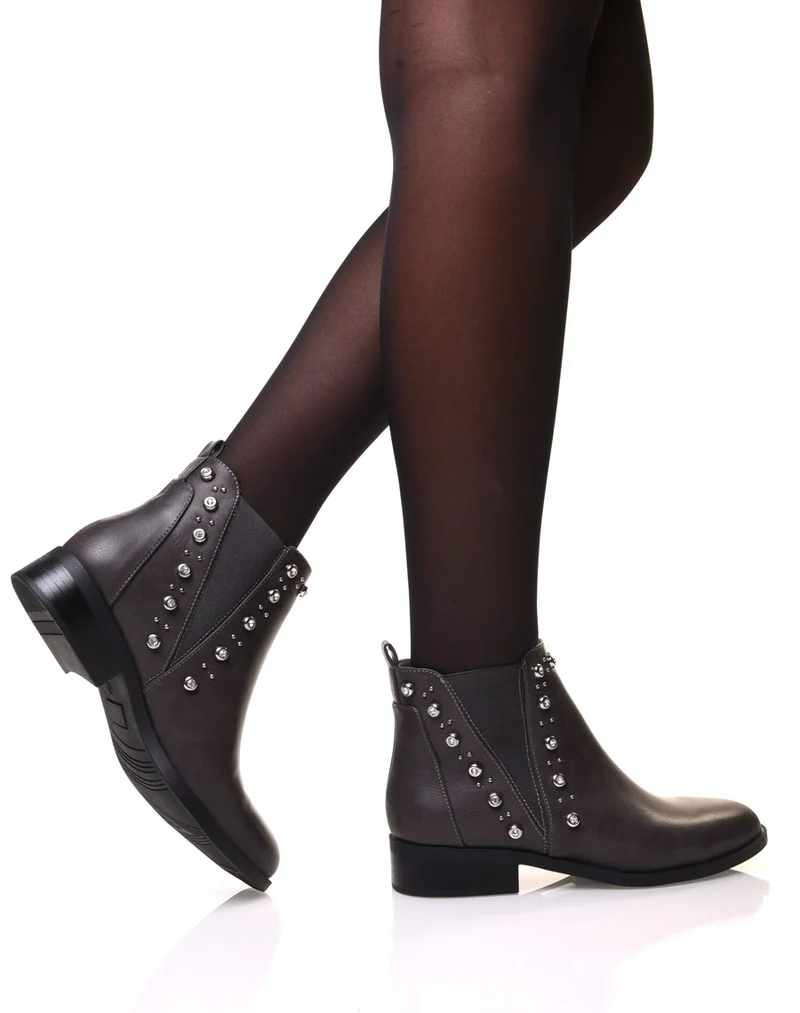 Chelsea boots grises ornées de strass