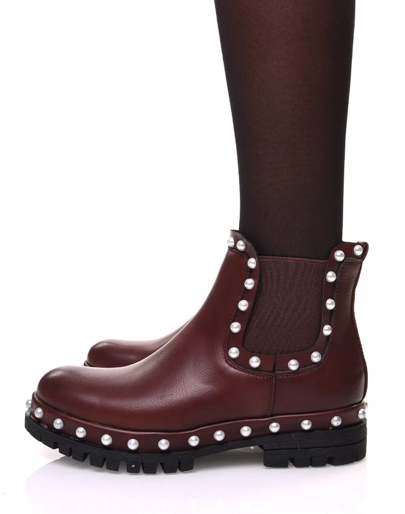 Chelsea boots bordeaux à perles