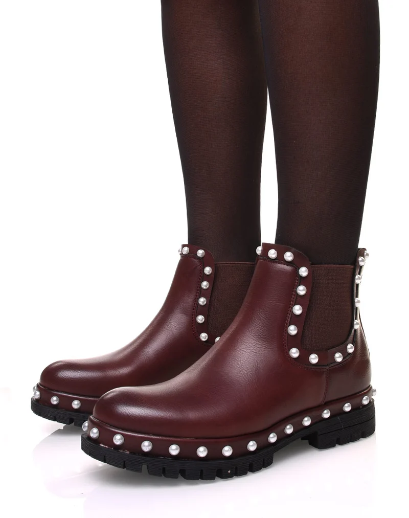 Chelsea boots bordeaux à perles