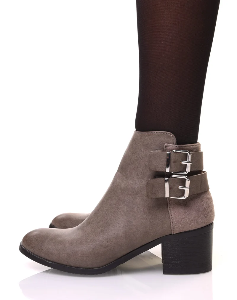 Bottines bi-matière taupe à talon
