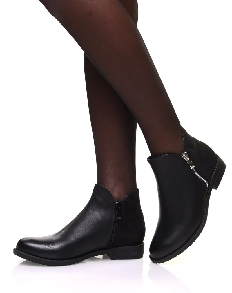 Bottines noires bi matières basses