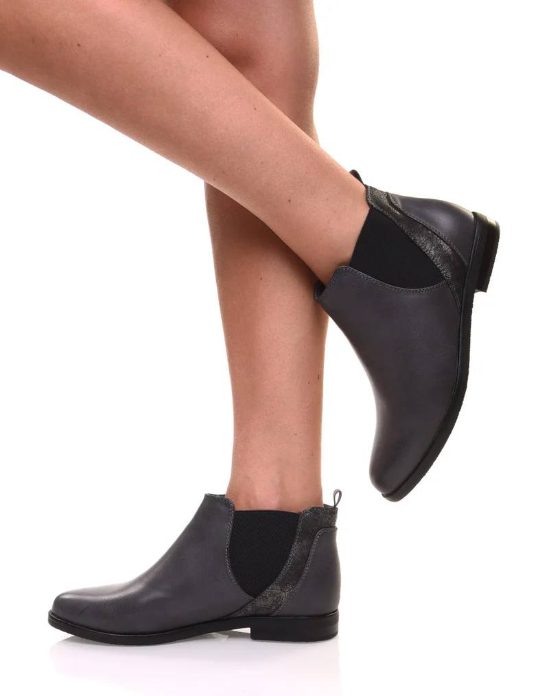 Bottines grises plates métallisées