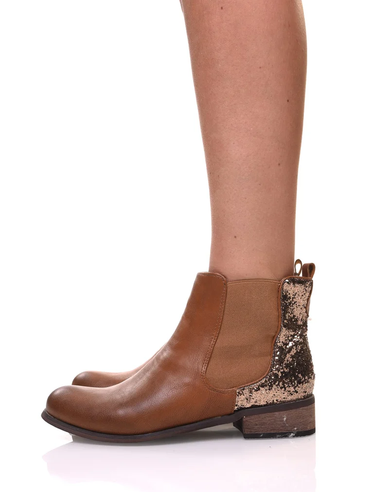 Chelsea boots camel à paillettes