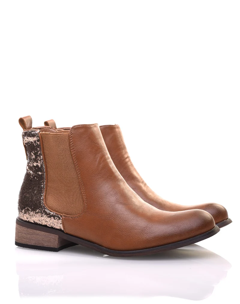 Chelsea boots camel à paillettes