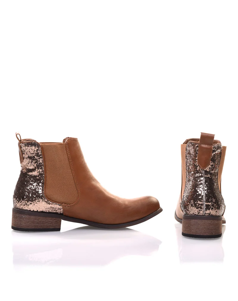Chelsea boots camel à paillettes