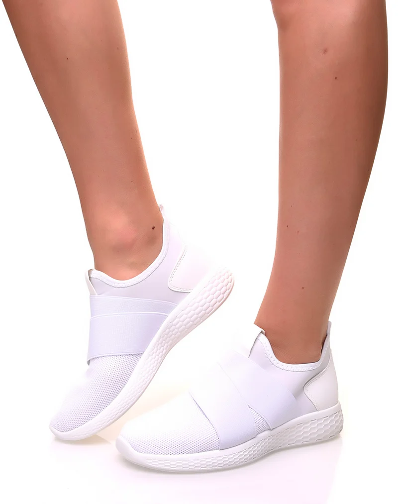 Baskets effet chaussette en toile blanche pailletée