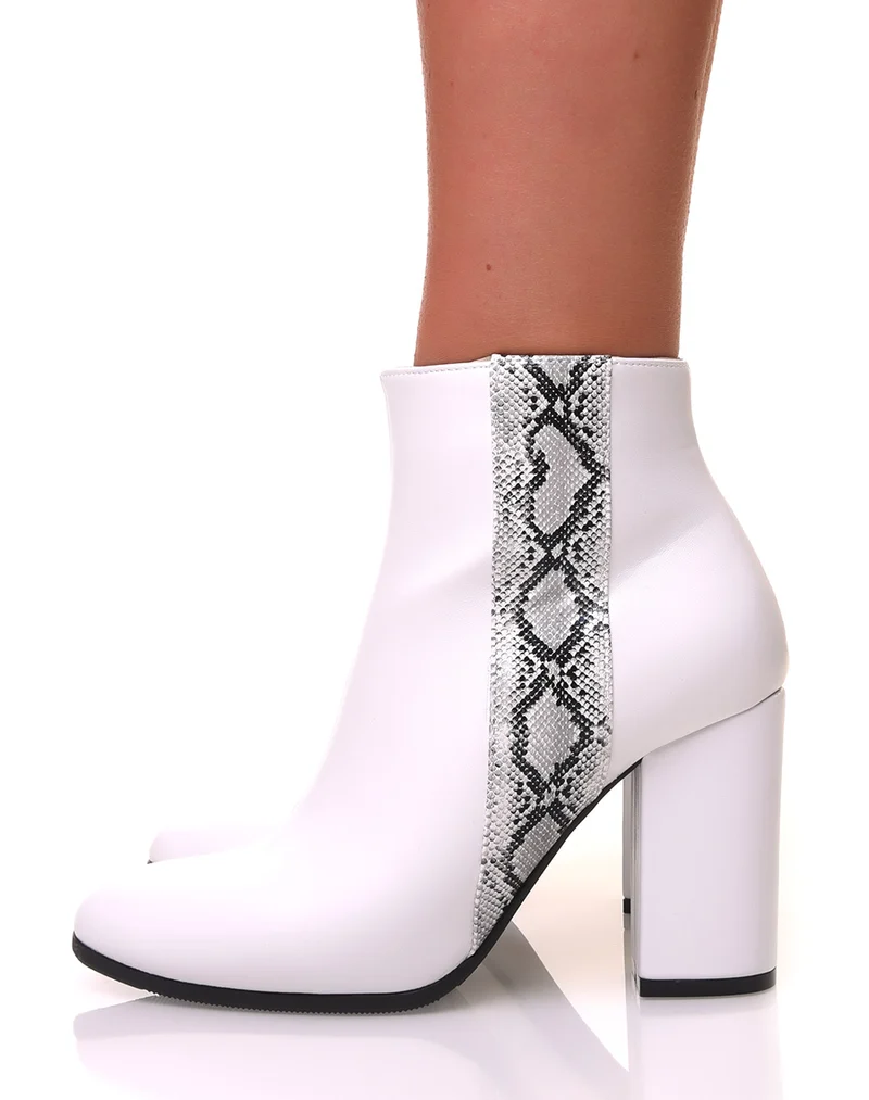 Bottines blanches à talons et à bandes pythons
