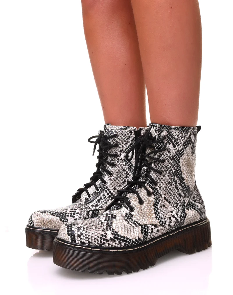 Bottines à plateforme effet peau de serpent