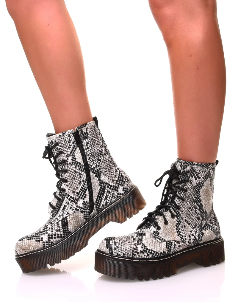 Bottines à plateforme effet peau de serpent