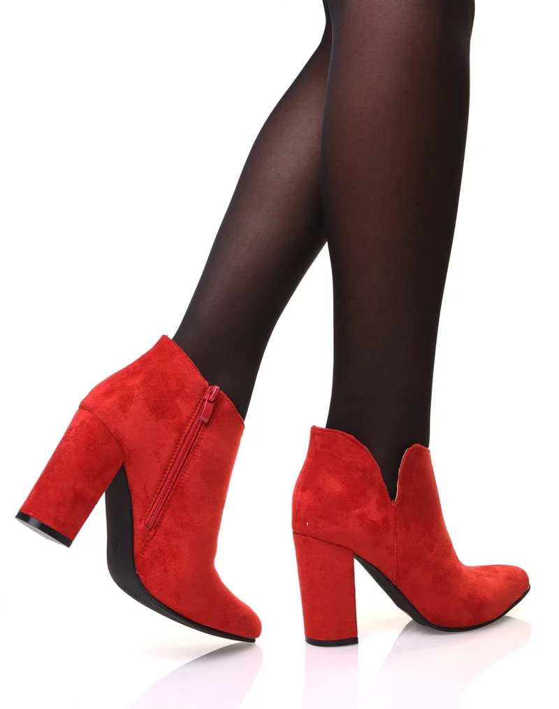Bottines rouges en suédine à talon