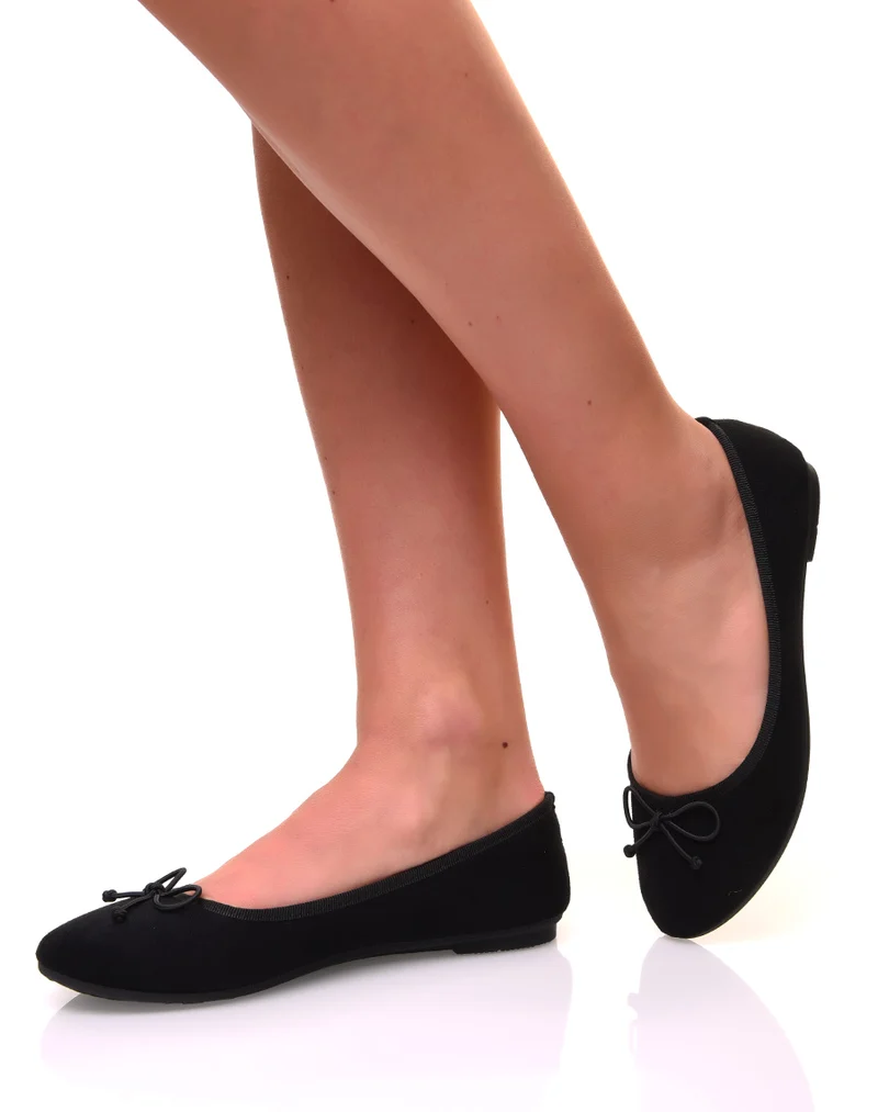 Ballerines noires en suédine à petits noeuds