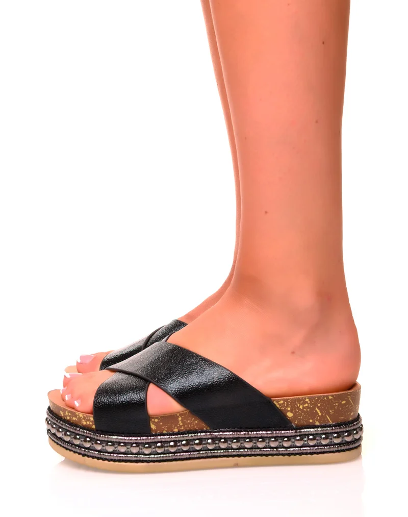 Mules noires à doubles brides