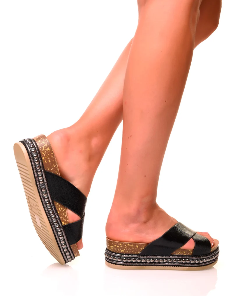 Mules noires à doubles brides