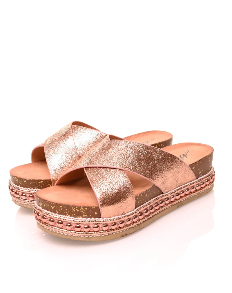 Mules roses gold à doubles brides