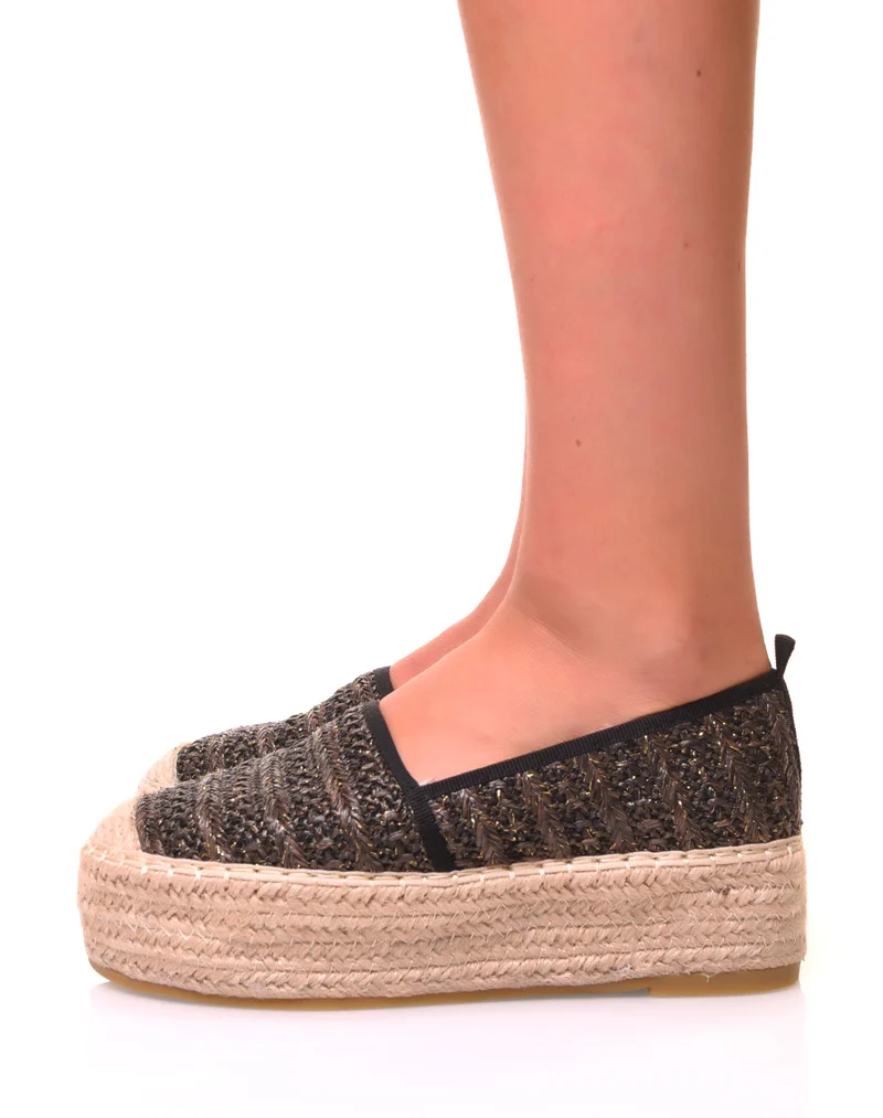 Espadrilles noires à plateforme en osier