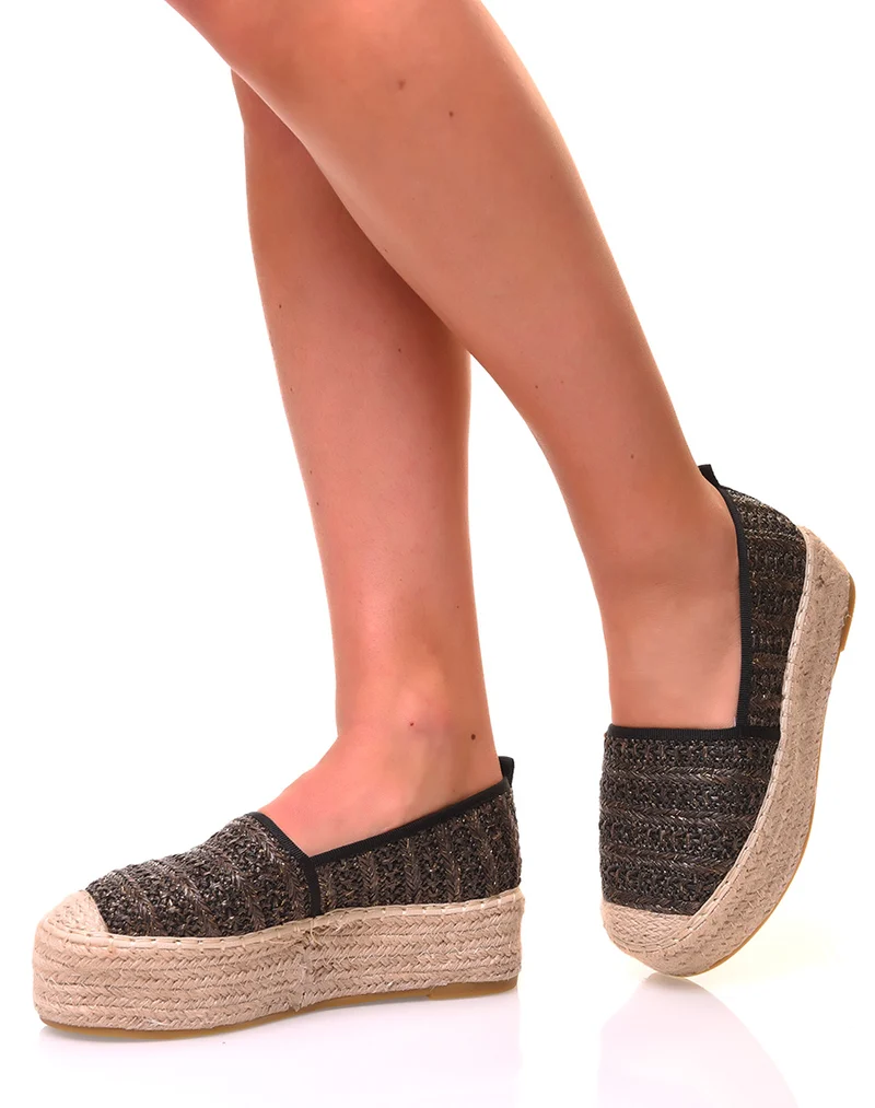 Espadrilles noires à plateforme en osier