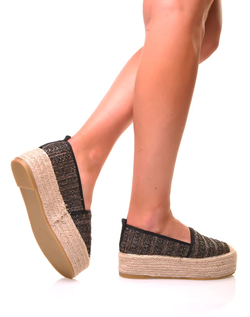 Espadrilles noires à plateforme en osier