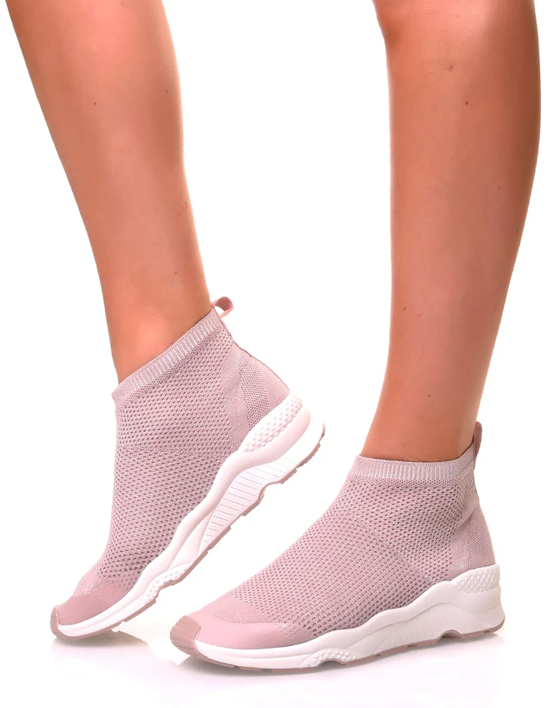 Baskets effet chaussette roses pales pailletées