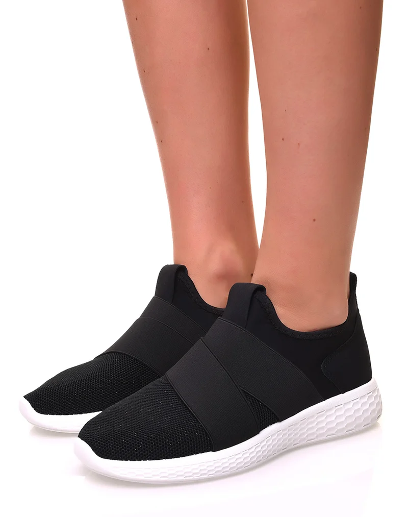 Baskets effet chaussette en toile noire pailletée