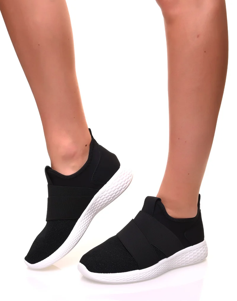 Baskets effet chaussette en toile noire pailletée