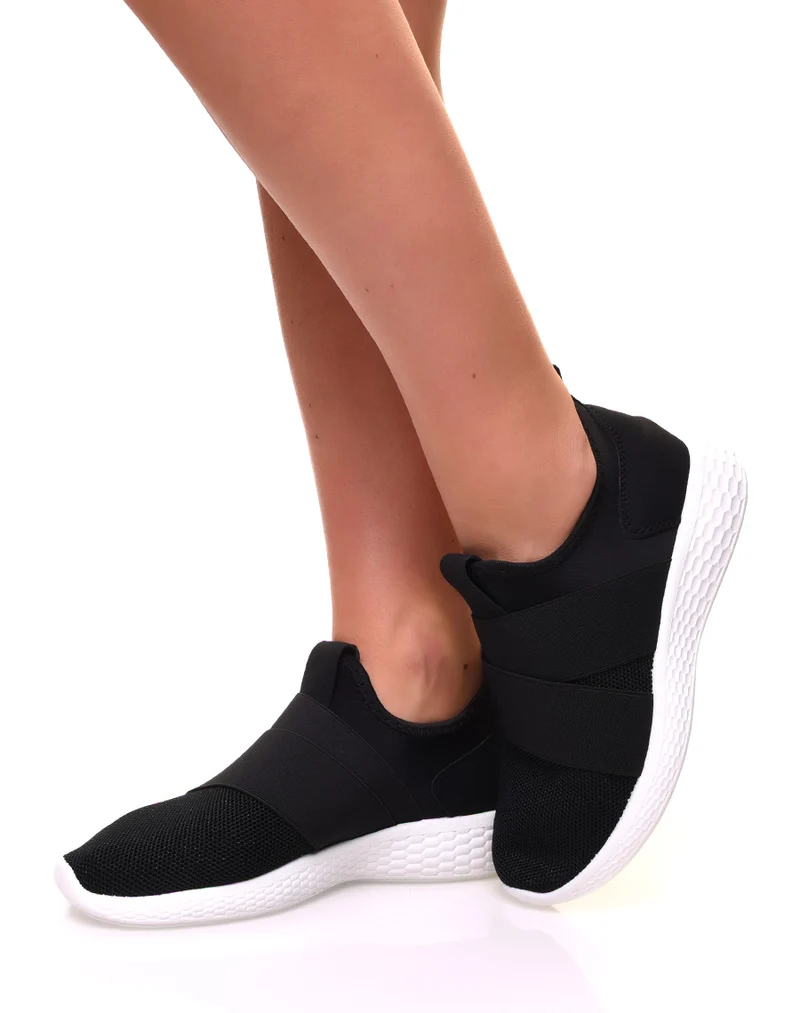 Baskets effet chaussette en toile noire pailletée